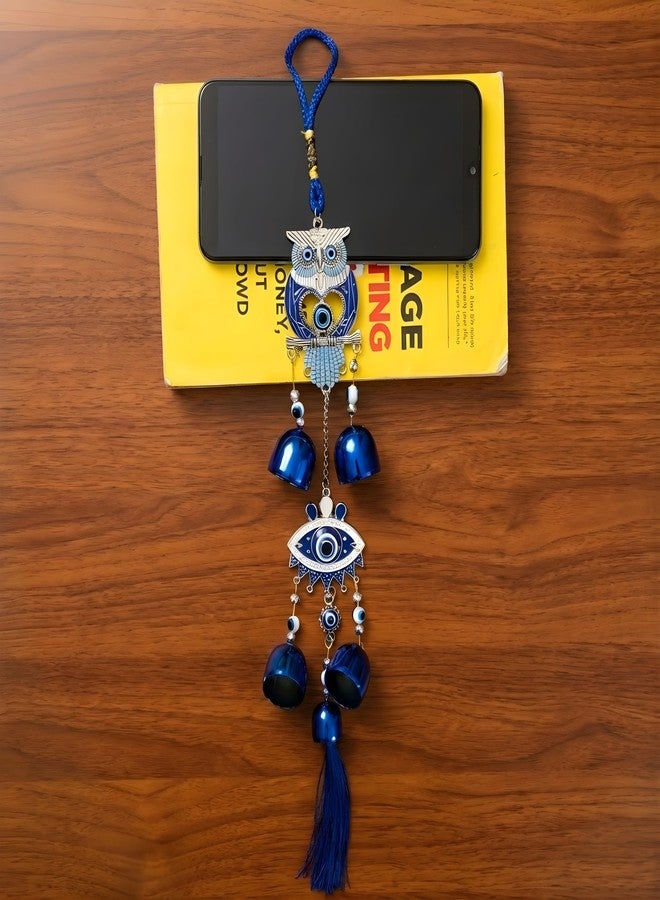 sculpmart OWL & Eye Shaped Evil Eye Wind Chime with Hanging Chain Design & 5 Bells for Main Door & Balcony Hanging for Positivness & Melody Sound (OWL-Eye) - Image 2